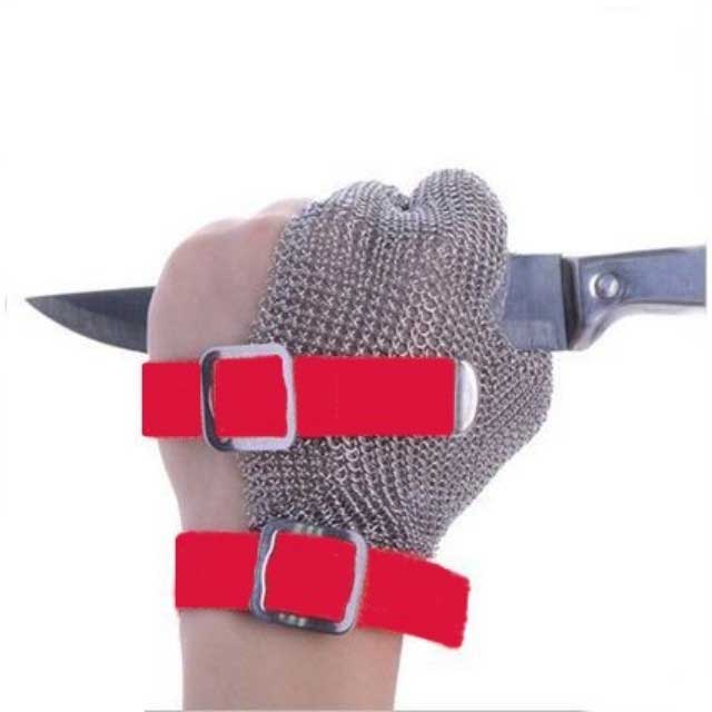MK3301- Cut Resistant Ring Mesh Gloves with Silicone Rubber Strap Three Fingers Protection