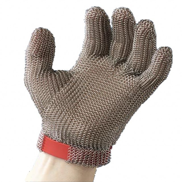 MK5301 Ring Mesh Gloves with Silicone Rubber Strap Full Hand Protection  