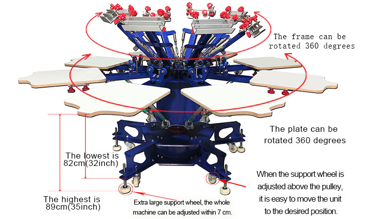 MK-E882L floor type eight color eight station double wheel screen printing machine