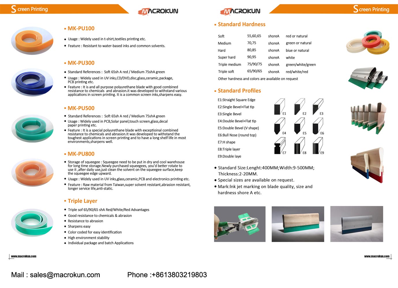 Screen printing squeegee blades