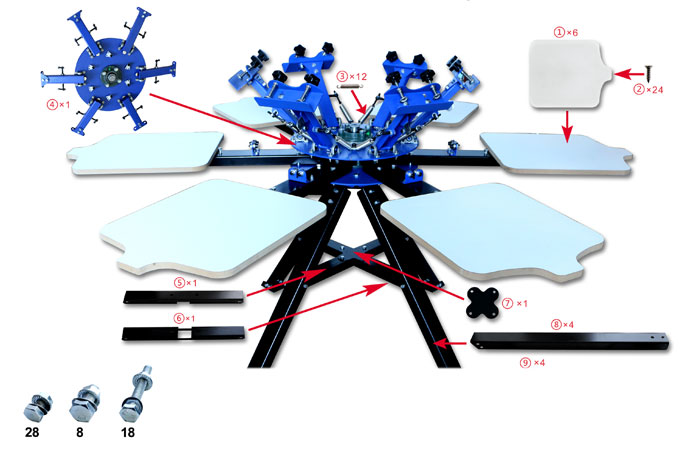 MK-F662A Floor Type 6 Color 6 Station Double Wheel Screen Printing Machine