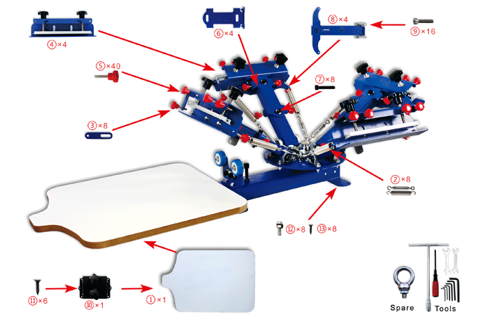 MK-T411C  Desktop Micro-adjust Four Color One Station Single Wheel Overprinting Screen Printing Machine