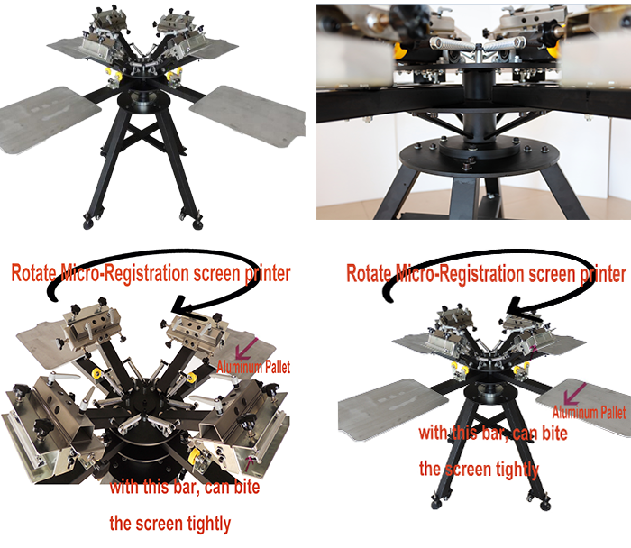 MK404-MR 4 color 4 station screen printer with miro with alum station