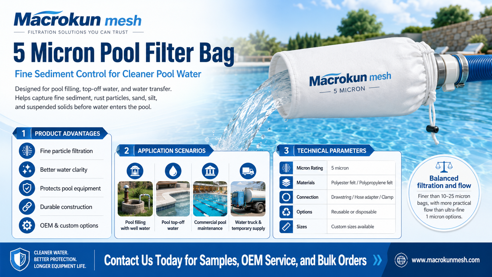 5 Micron Pool Filter Bag for Fine Sediment Control and Cleaner Pool Water