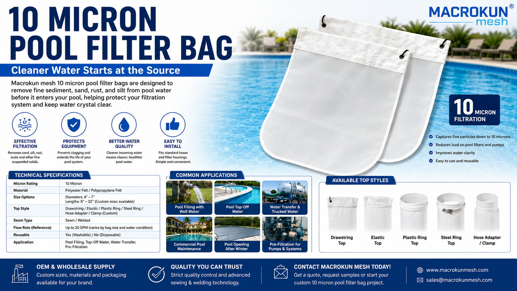10 Micron Pool Filter Bag for Reliable Pool Water Pre-Filtration