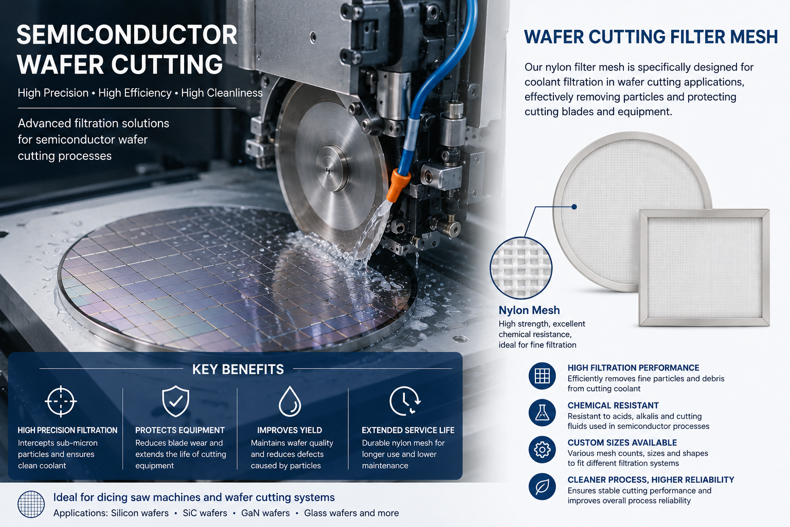 Wafer Dicing Filter Mesh Manufacturer | Semiconductor Nylon Filter Mesh Supplier | Macrokun